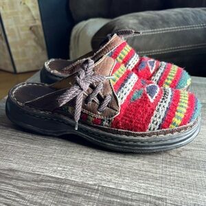BORN Wool Leather Mules Slip On’s.Vintage 90’s Handmade Boho